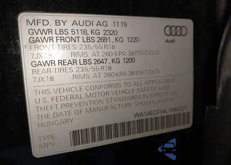 2020 Audi Q3 Premium 45 Tfsi Quattro Tiptronic z USA, uszkodzony, nr VIN WA1AECF34L1040227